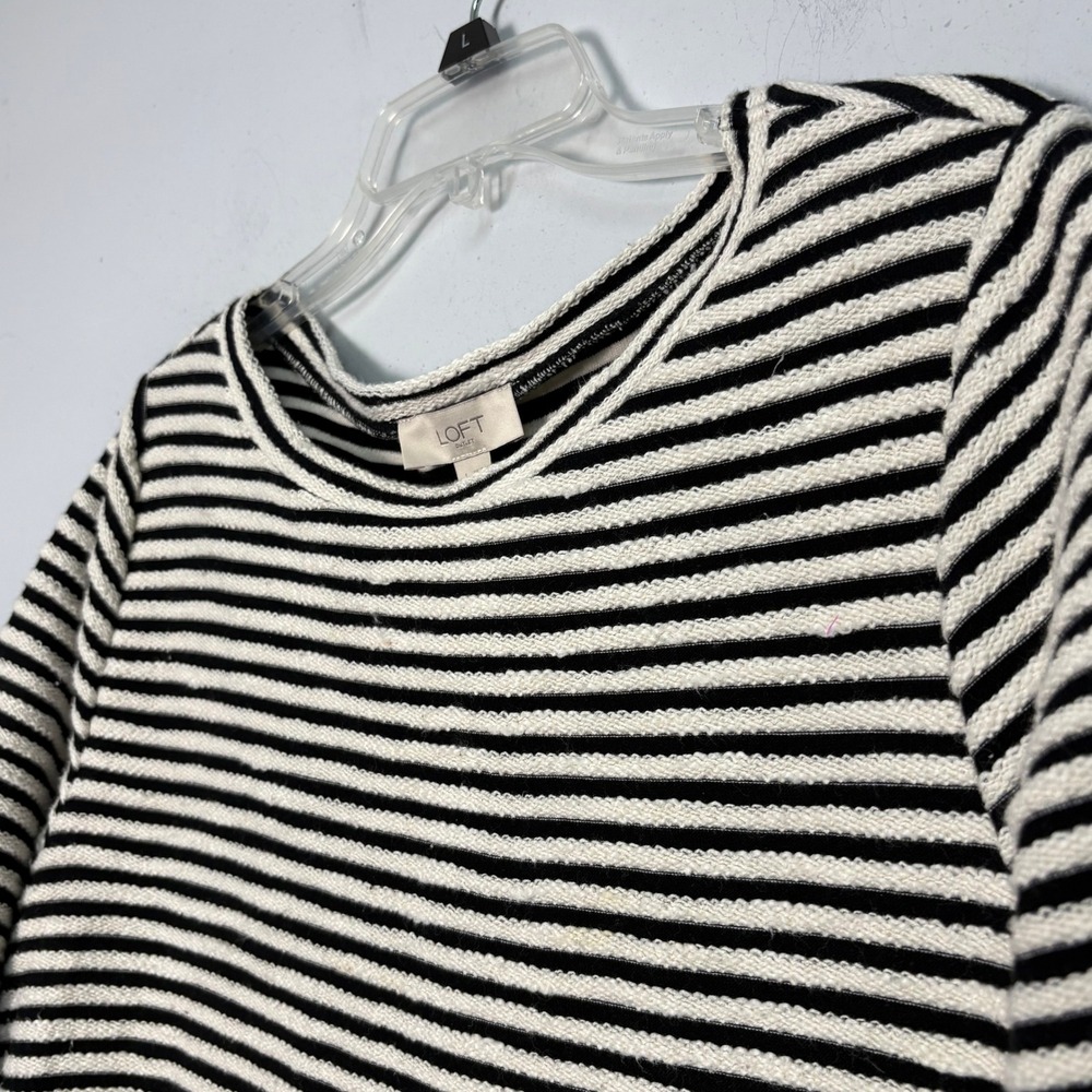 LOFT Outlet Women Black White Striped 3/4 Sleeve Cotton Knit Top Large Lagenlook - Picture 2 of 6